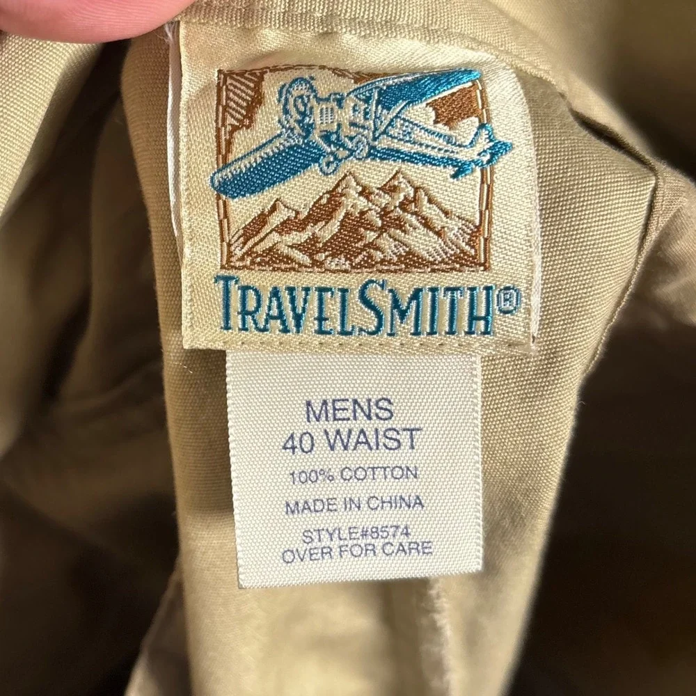 Travelsmith Side Buckle Shorts Mens Size 40 Khaki Pleated Belted Cotton Outdoors